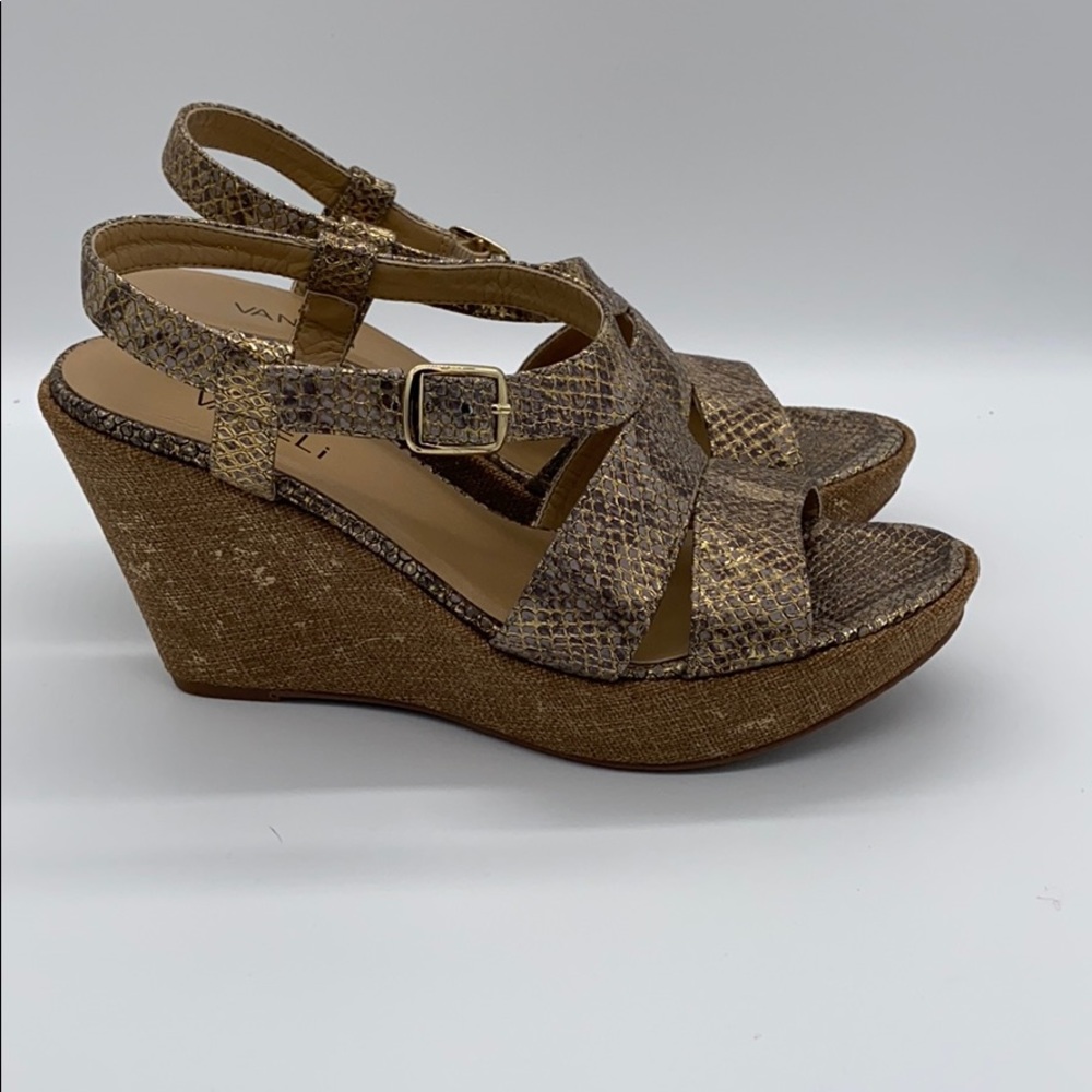 LAST CHANCE Vaneli NIB Eliana Brown/Gold Snake Wedge Sandals 8